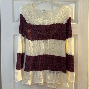 Maroon and white striped lightweight sweater